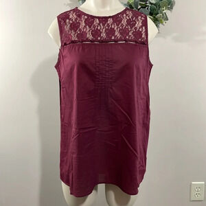 Libby Edelman Lace Top Sleeveless Back Keyhole Top Burgundy S